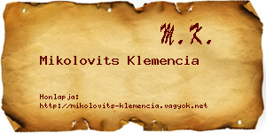 Mikolovits Klemencia névjegykártya